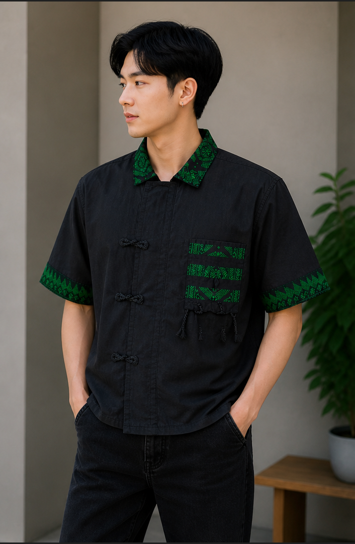 MODERN CHEONGSAM BOXY SHIRT MIDNIGHT HILL
