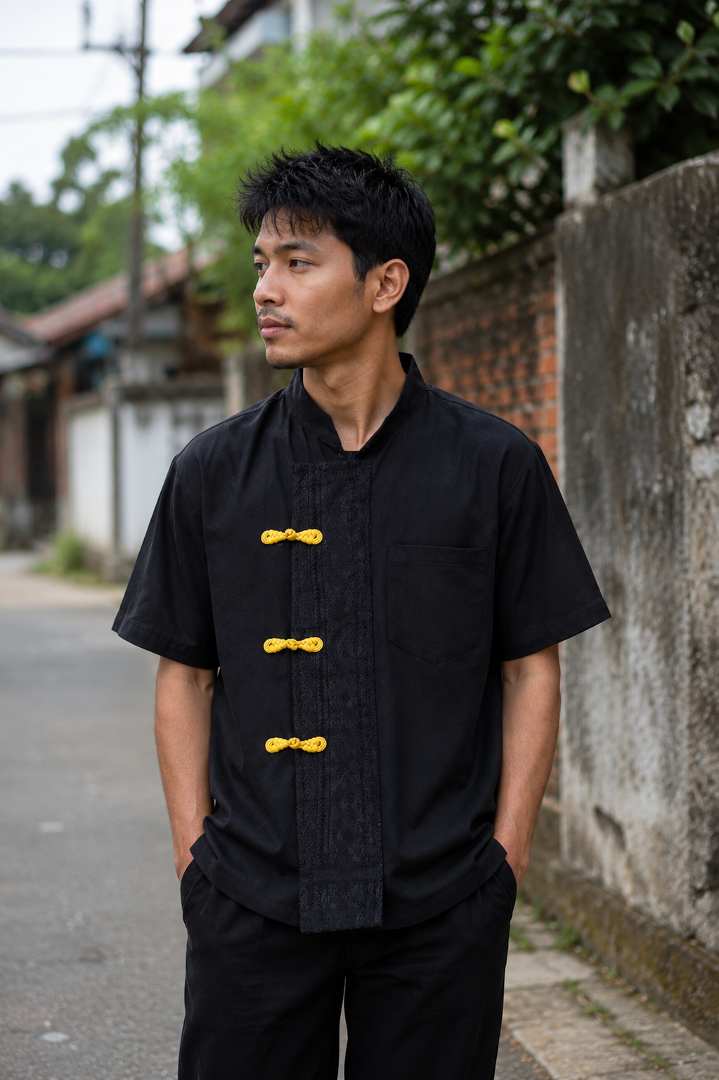 MODERN CHEONGSAM BOXY SHIRT ALL BLACK