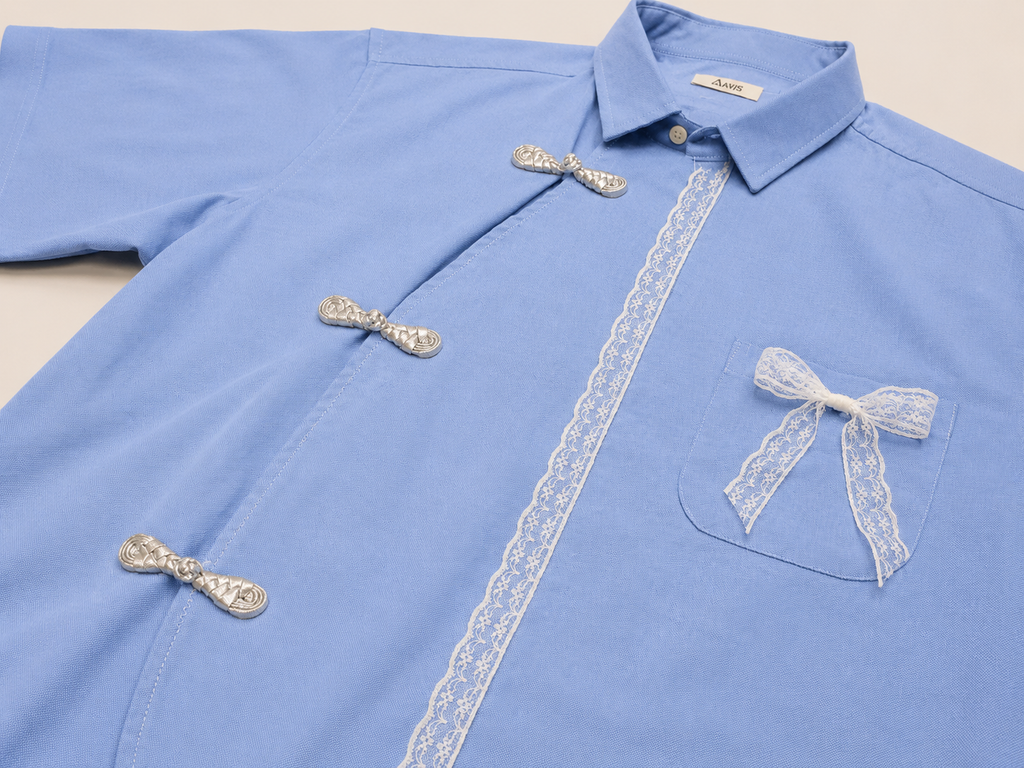 FORMAL CHEONGSAM BOXY SHIRT -Sky Blue