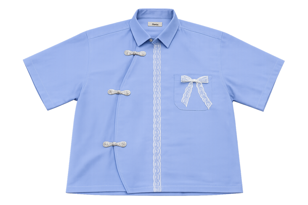 FORMAL CHEONGSAM BOXY SHIRT -Sky Blue
