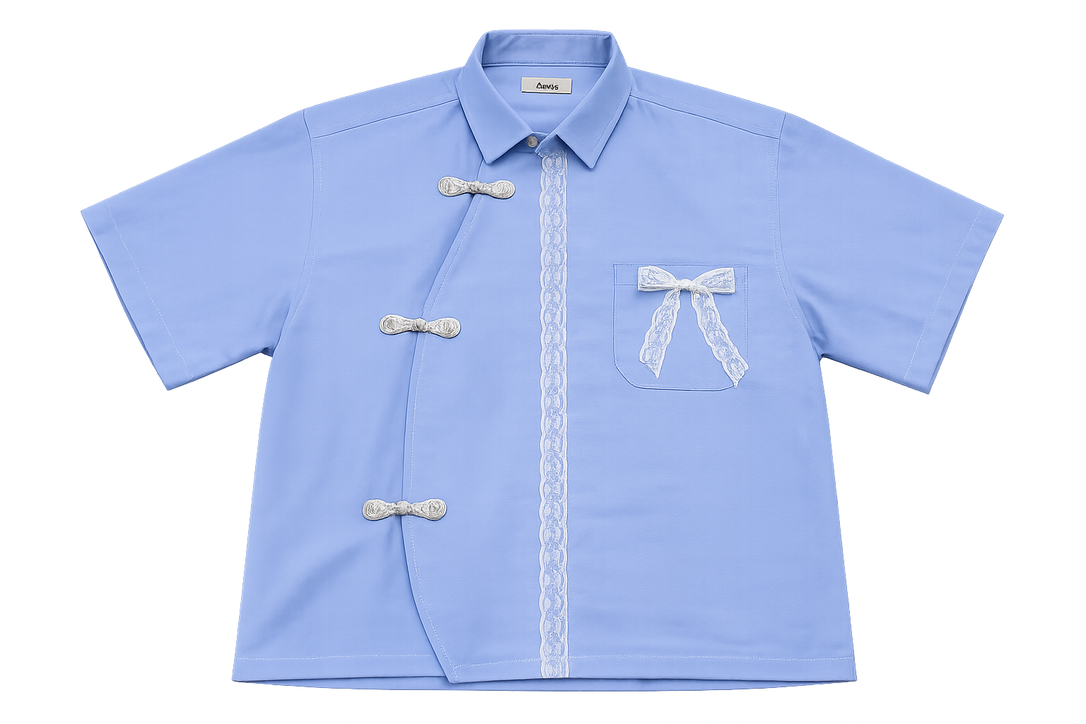 FORMAL CHEONGSAM BOXY SHIRT -Sky Blue