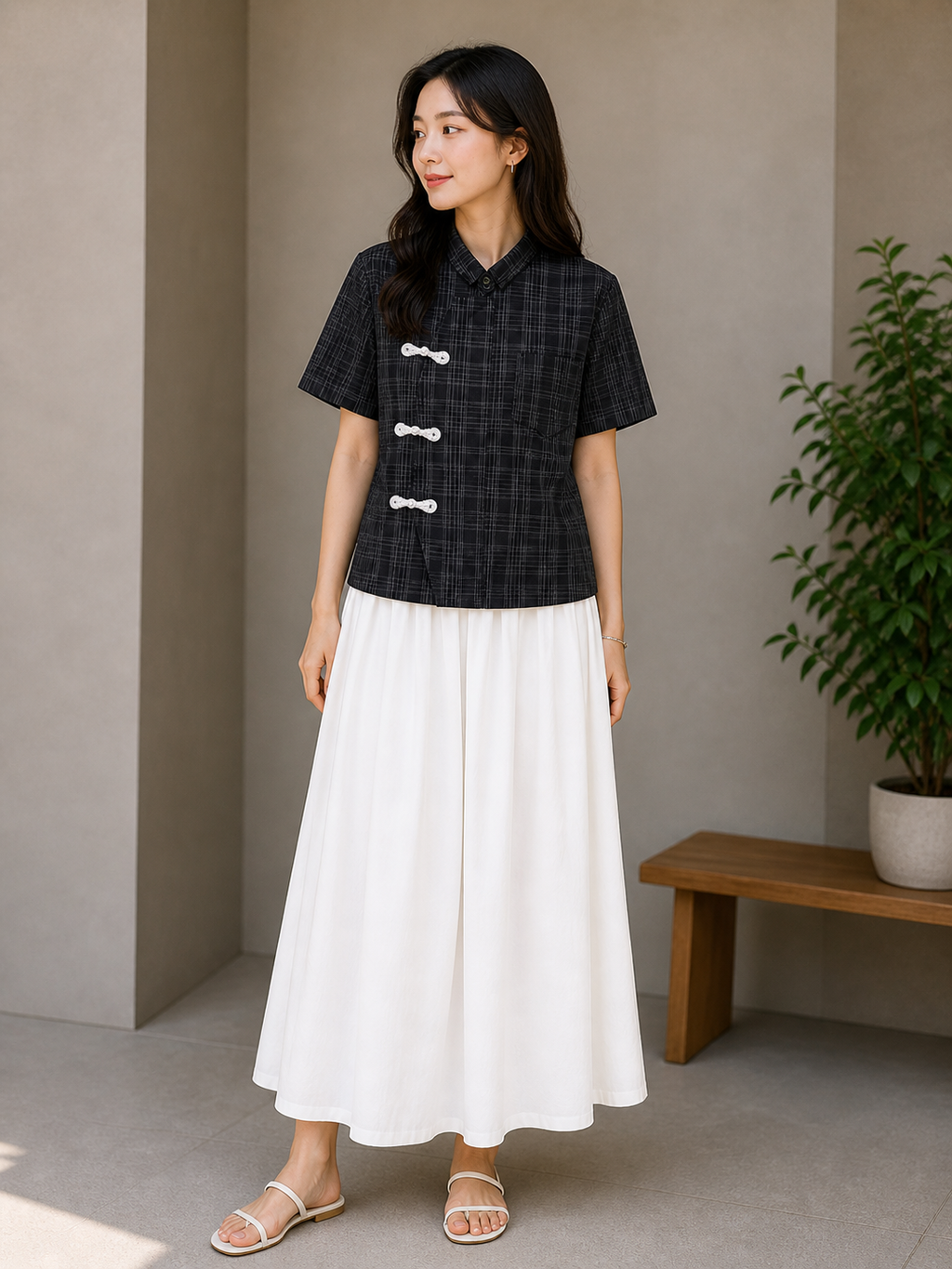 MODERN CHEONGSAM BOXY SHIRT BLACK SWAN