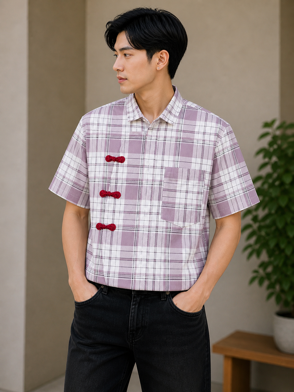 MODERN CHEONGSAM BOXY SHIRT DUSTY ROSE