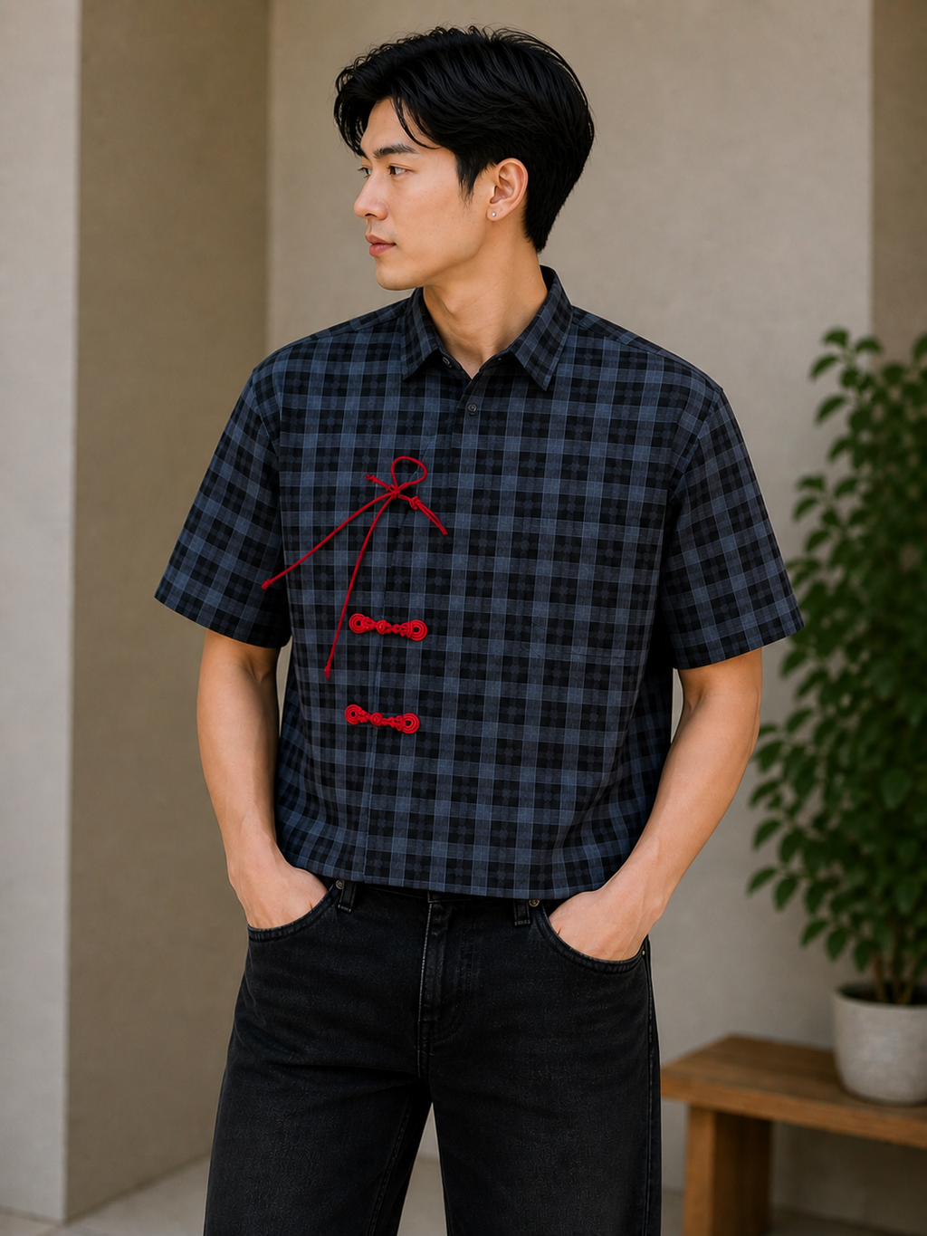 MODERN CHEONGSAM BOXY SHIRT DEEP SEA
