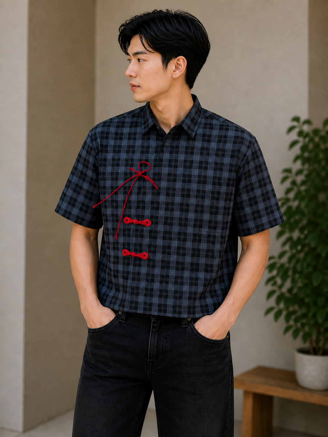 MODERN CHEONGSAM BOXY SHIRT DEEP SEA