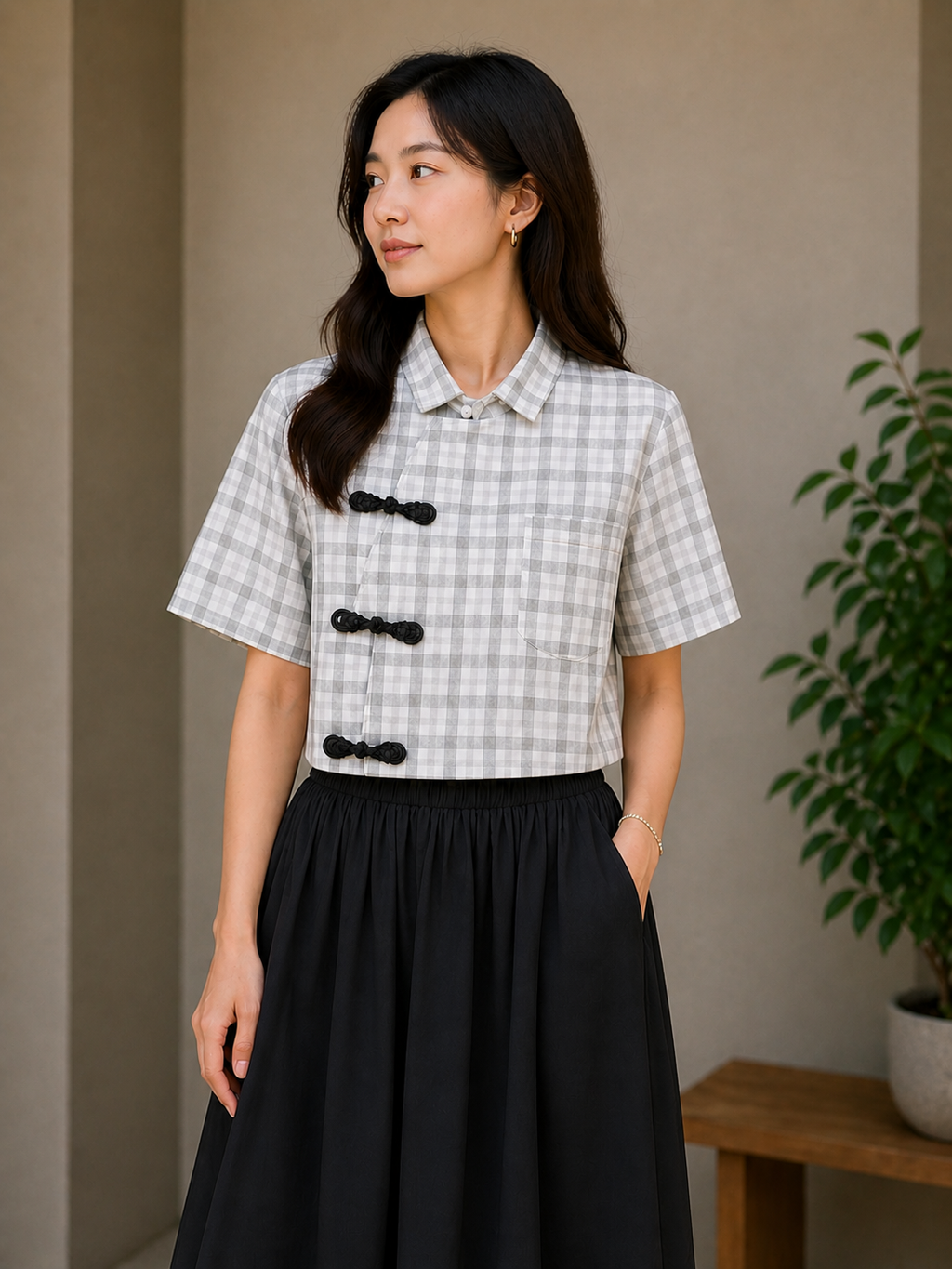 MODERN CHEONGSAM BOXY SHIRT SOFT ASH