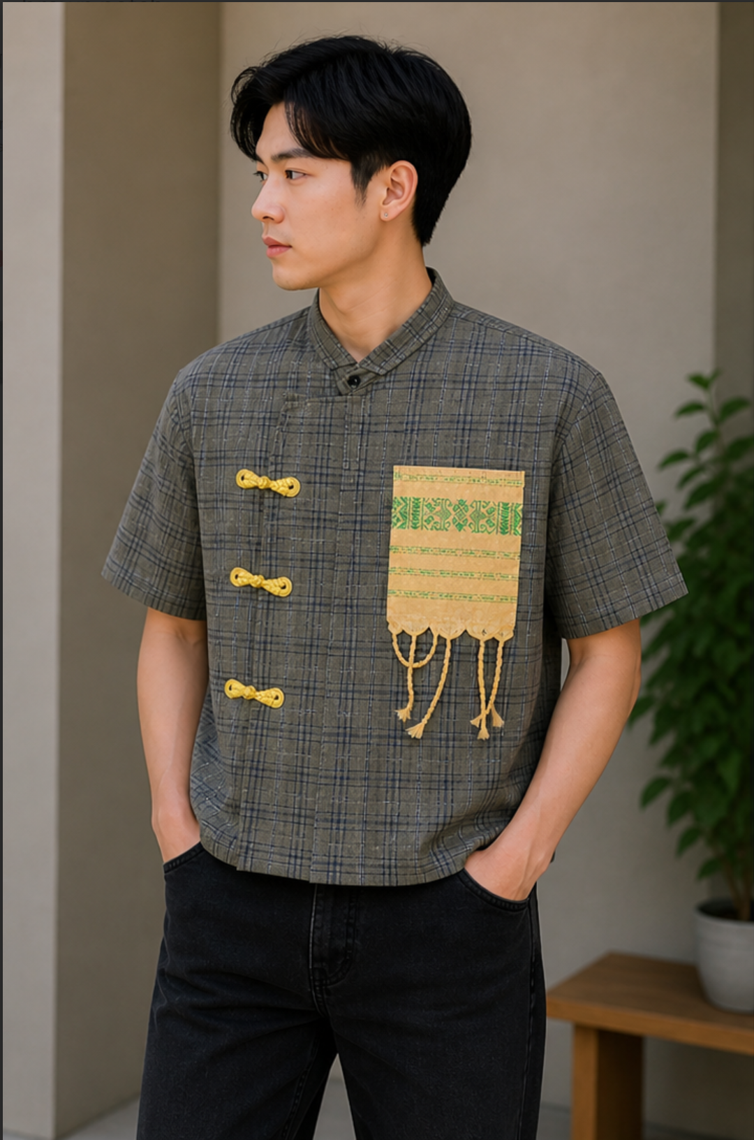 MODERN CHEONGSAM BOXY SHIRT OLIVE GREY